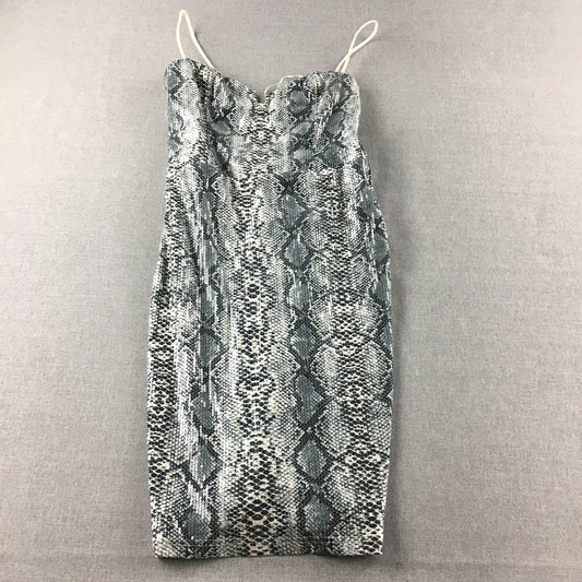 Fresh Soul Womens Mini Dress Size 10 Silver Snakeskin Pattern Sleeveless