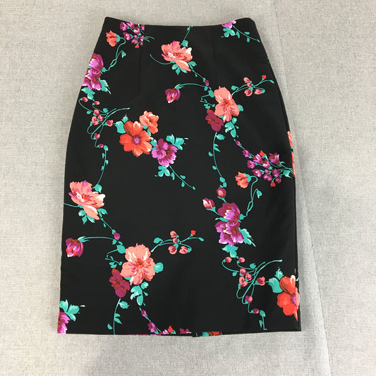 Review Womens Pencil Skirt Size 6 Black Floral Straight Midi