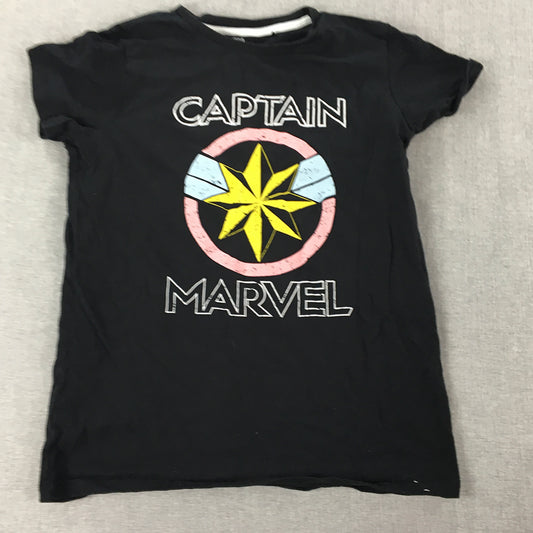 Captain Marvel Kids Girsl T-Shirt Size 16 (Youth XL) Black Superhero Logo Top