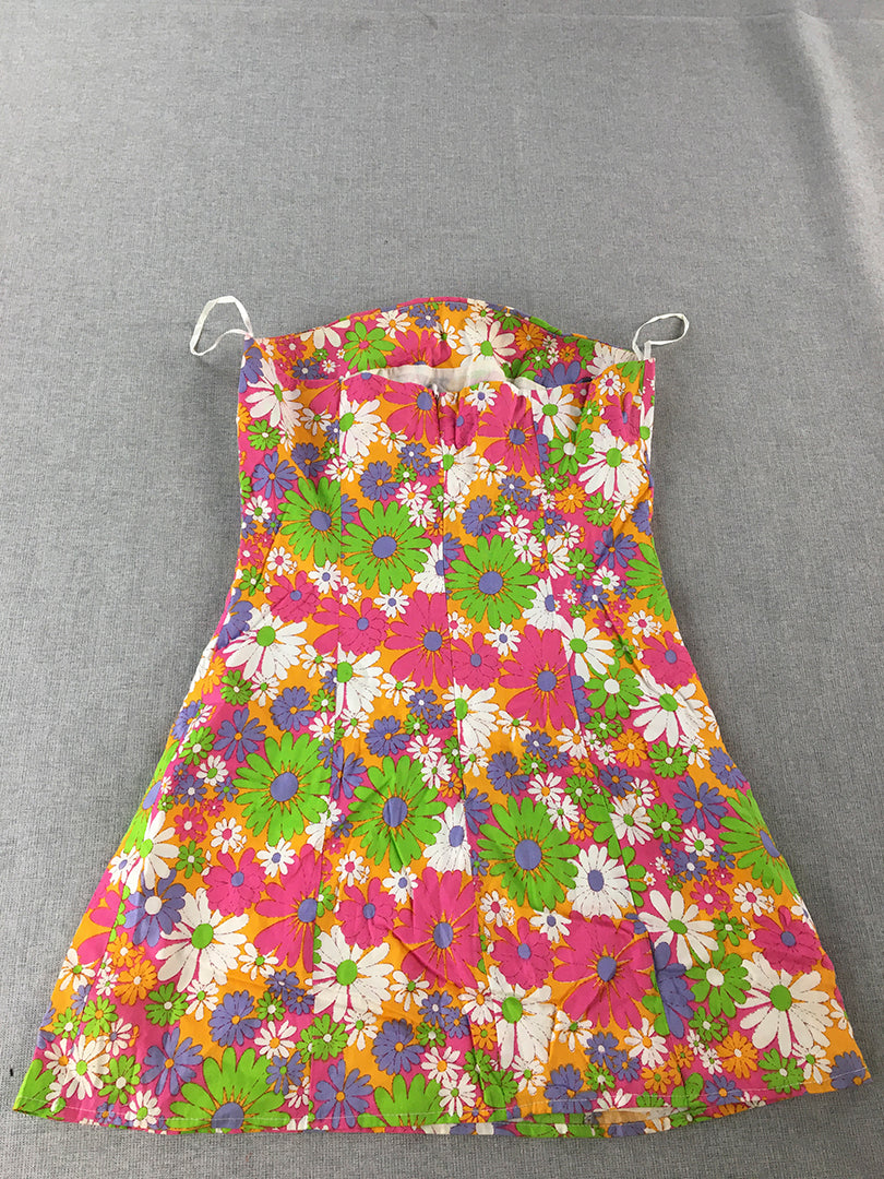 Peppermayo Womens Mini Dress Size 6 AUS Pink Green Purple Floral Strapless