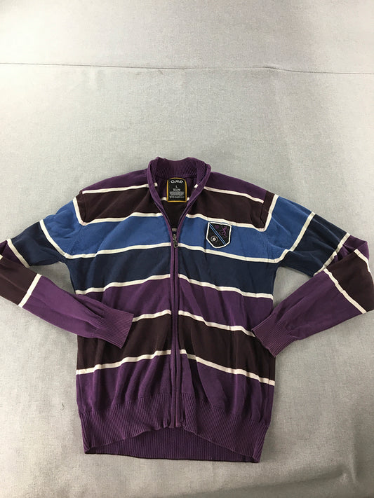 Ajile Womens Jacket Size L Purple Striped Zip-Up Coat