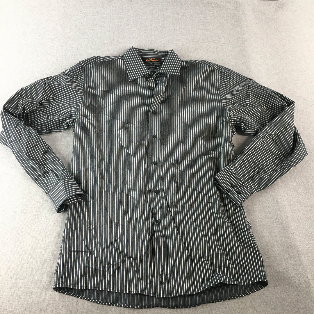 Ben Sherman Mens Shirt Size S Black Striped Long Sleeve Button-Up Collared