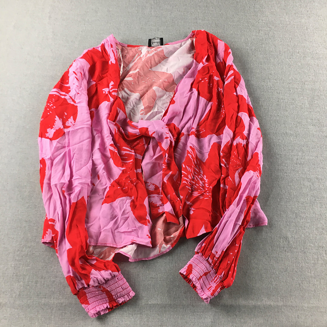 Bardot Womens Top Size 12 Red & Pink Floral Long Sleeve Blouse