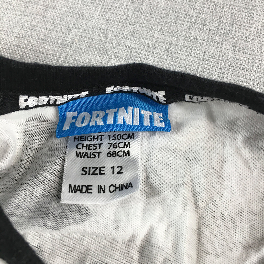 Fortnite Kids Boys T-Shirt Size 12 Black White Llama Short Sleeve Top