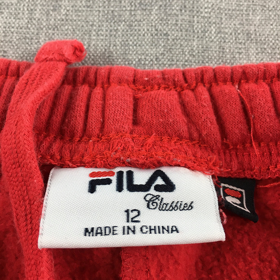 FILA Kids Boys Tracksuit Pants Size 12 Red Logo Pockets Drawstring Jogger