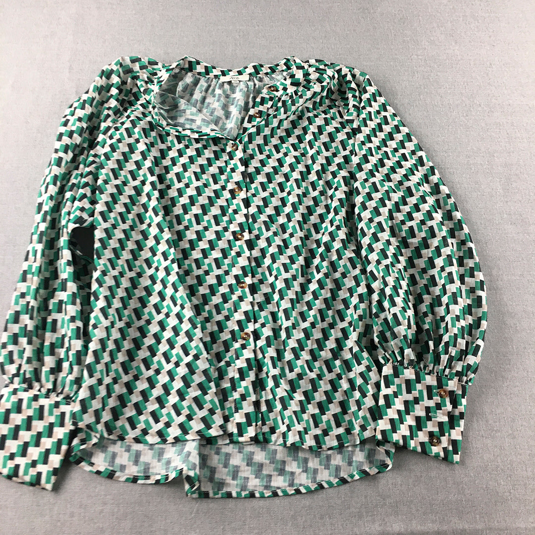 Ava Womens Shirt Size 10 Green Long Sleeve Checkered Button-Up Collared