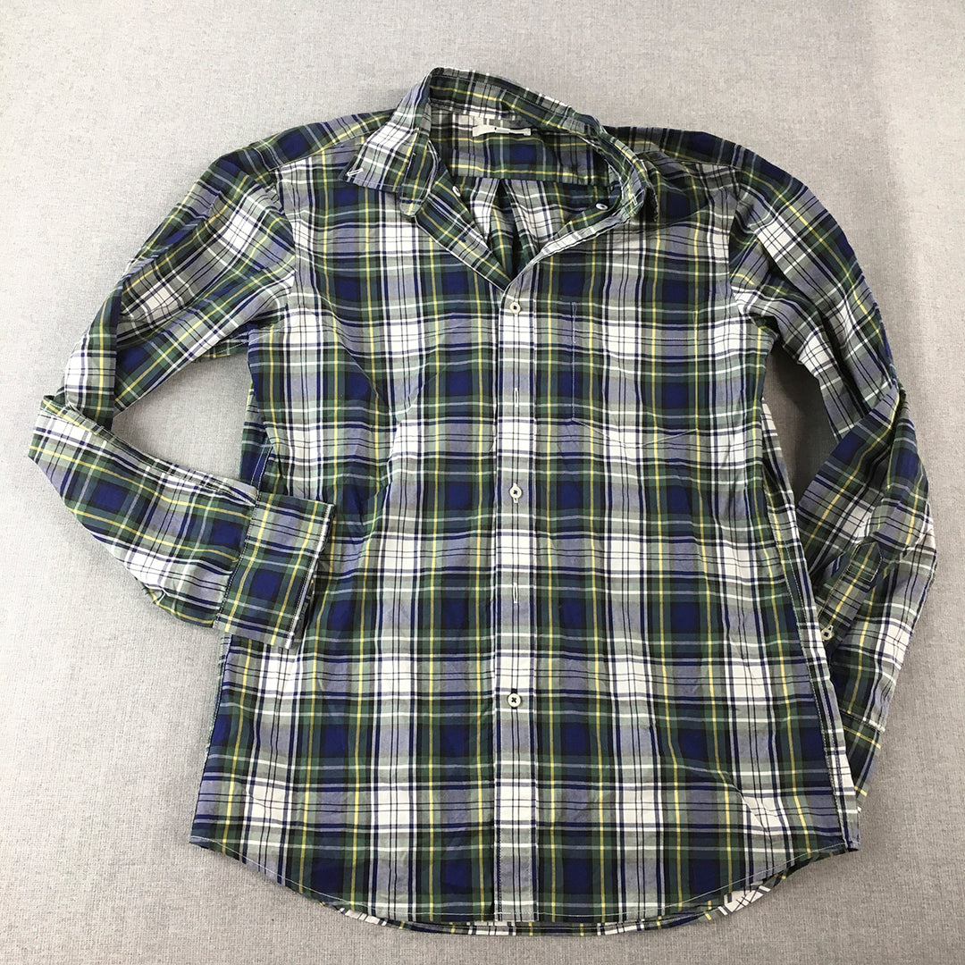 Uniqlo Mens Shirt Size S Blue Green Long Sleeve Checkered Button-Up