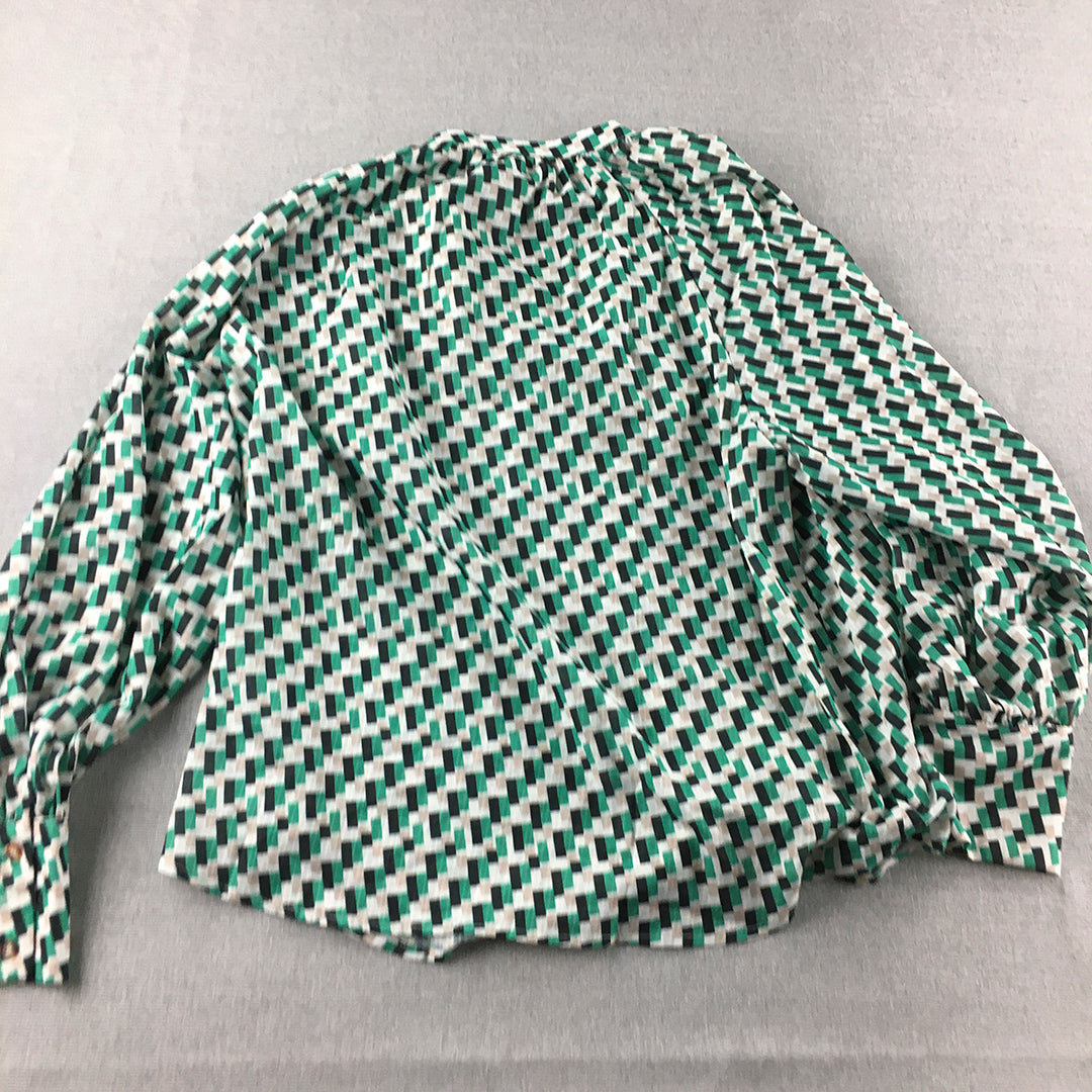 Ava Womens Shirt Size 10 Green Long Sleeve Checkered Button-Up Collared