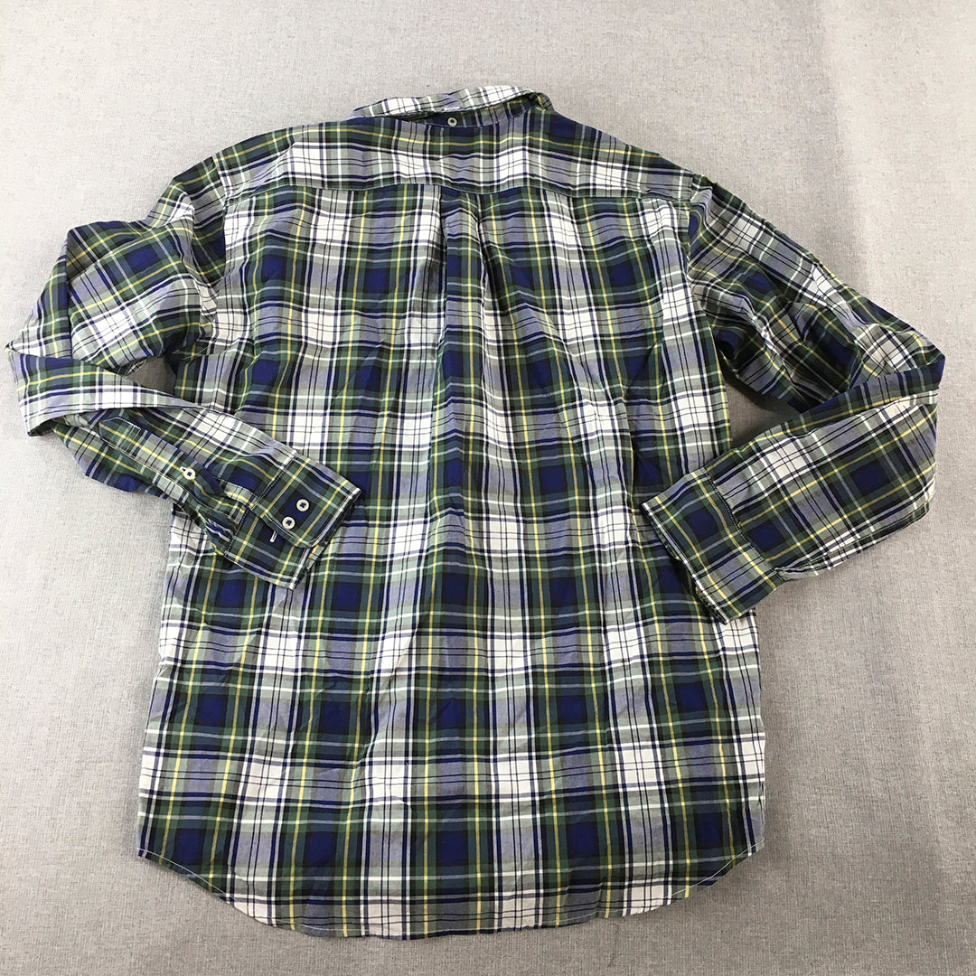 Uniqlo Mens Shirt Size S Blue Green Long Sleeve Checkered Button-Up