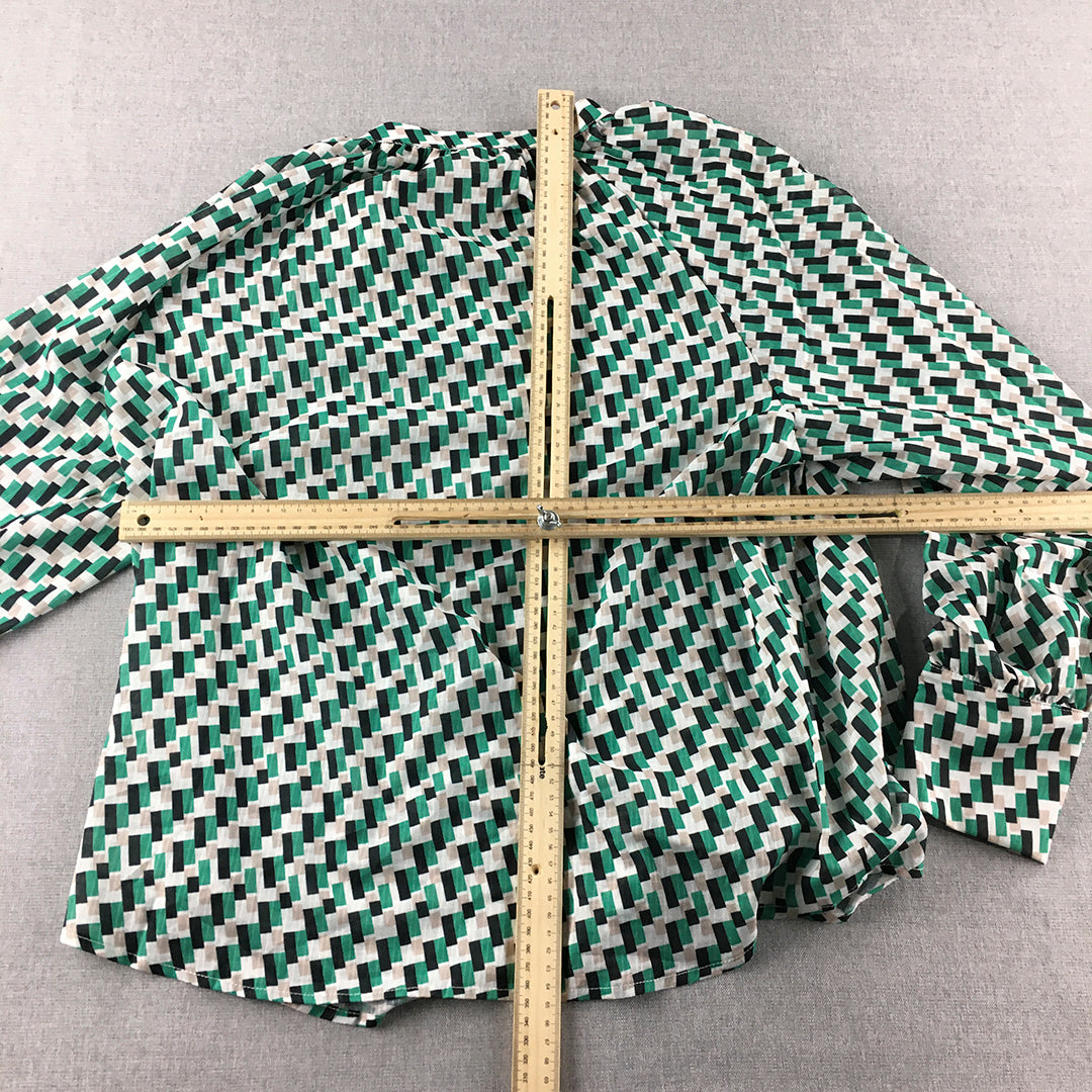 Ava Womens Shirt Size 10 Green Long Sleeve Checkered Button-Up Collared