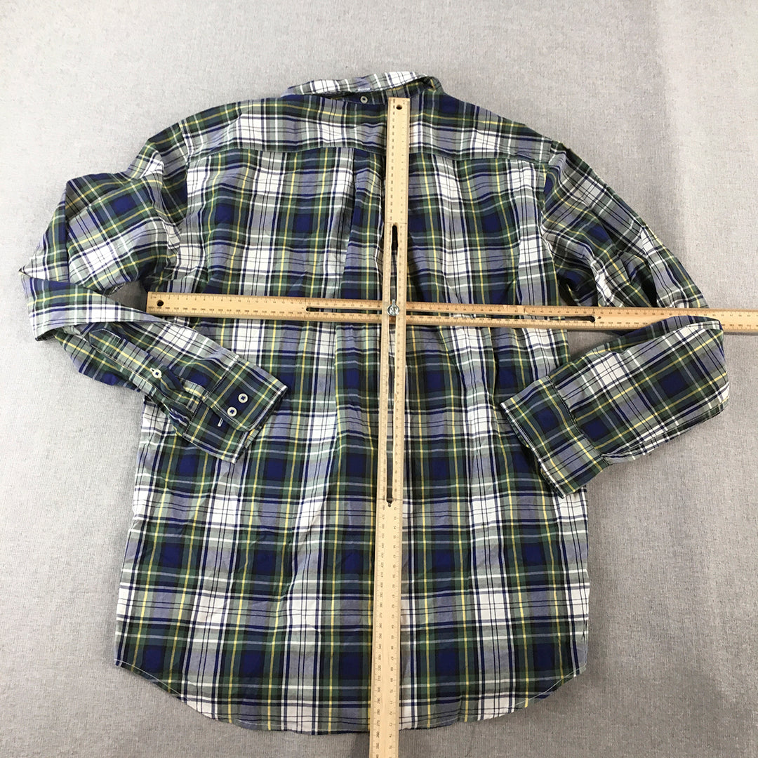 Uniqlo Mens Shirt Size S Blue Green Long Sleeve Checkered Button-Up