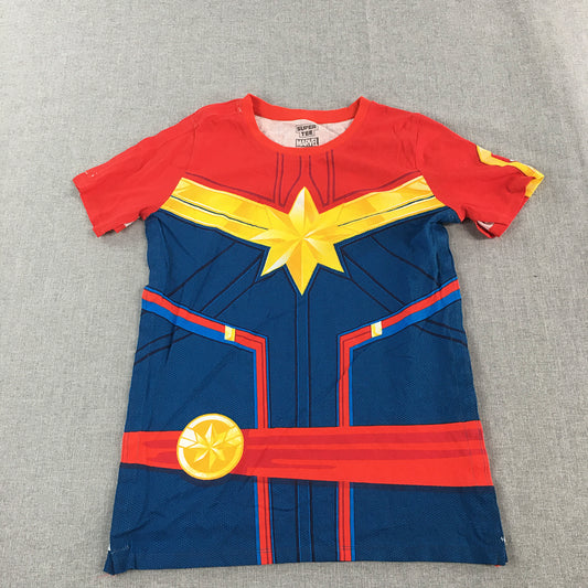 Captain Marvel Kids Boys T-Shirt Size 10 Super Tee Red Blue Short Sleeve Top