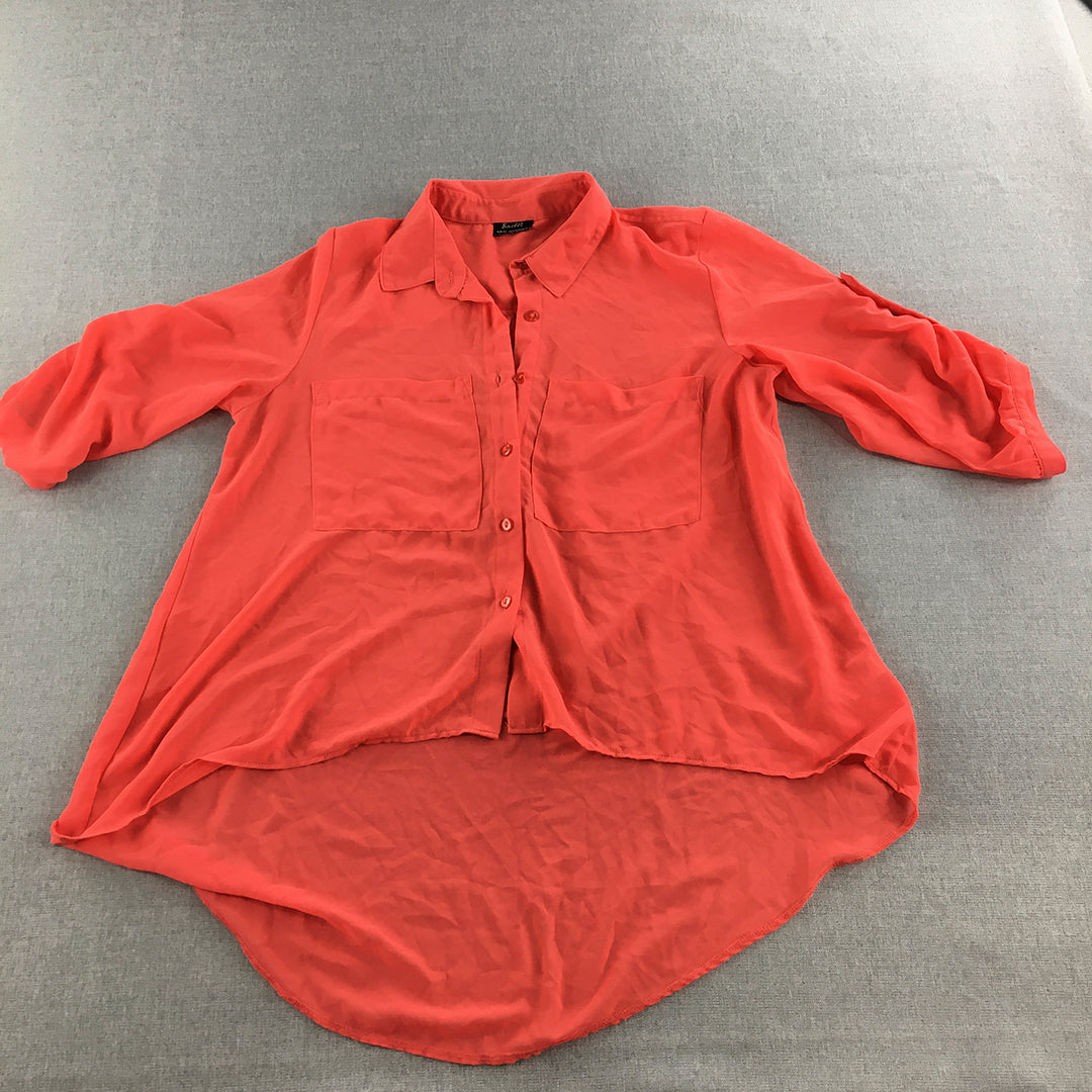 Bardot Womens Shirt Size 14 Red Button-Up 3/4 Length Sleeves