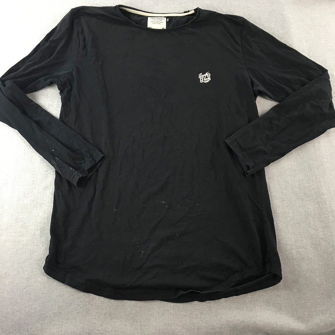 Jack & Jones Mens Shirt Size L Black Long Sleeve Pullover Logo