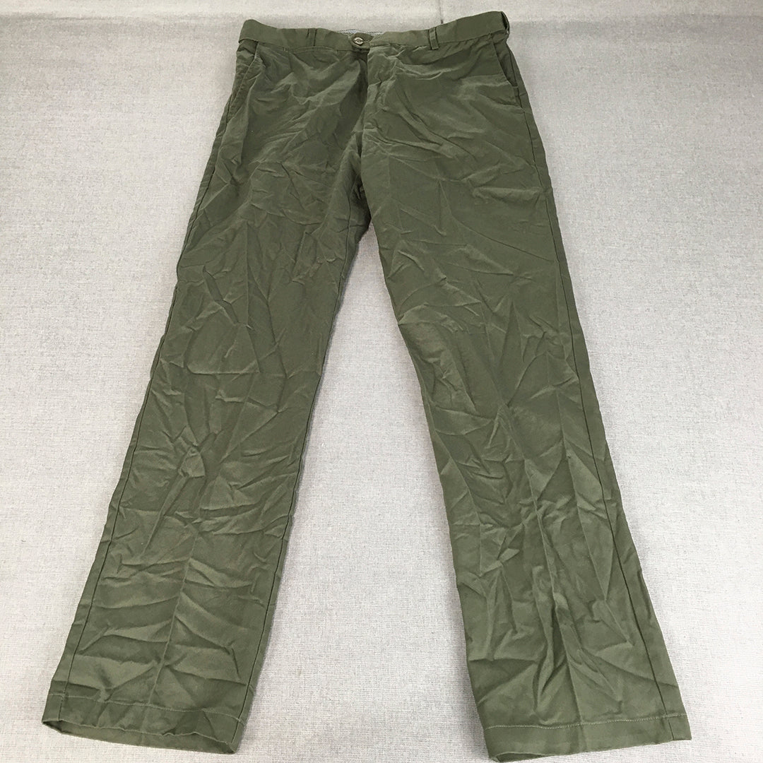 Savane Mens Chino Pants Size 32 (W32 x L28) Khaki Green Straight Leg Pockets