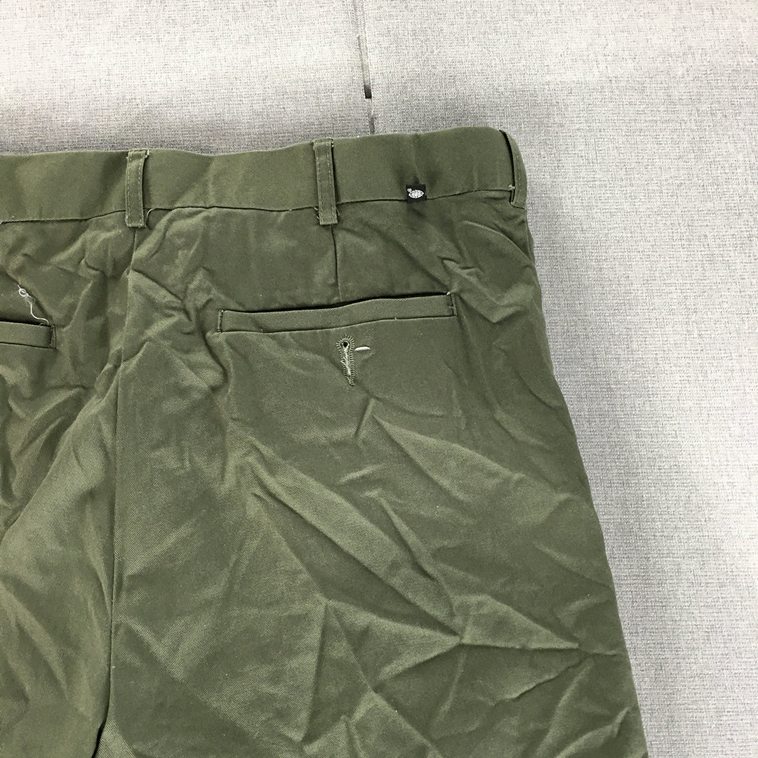 Savane Mens Chino Pants Size 32 (W32 x L28) Khaki Green Straight Leg Pockets