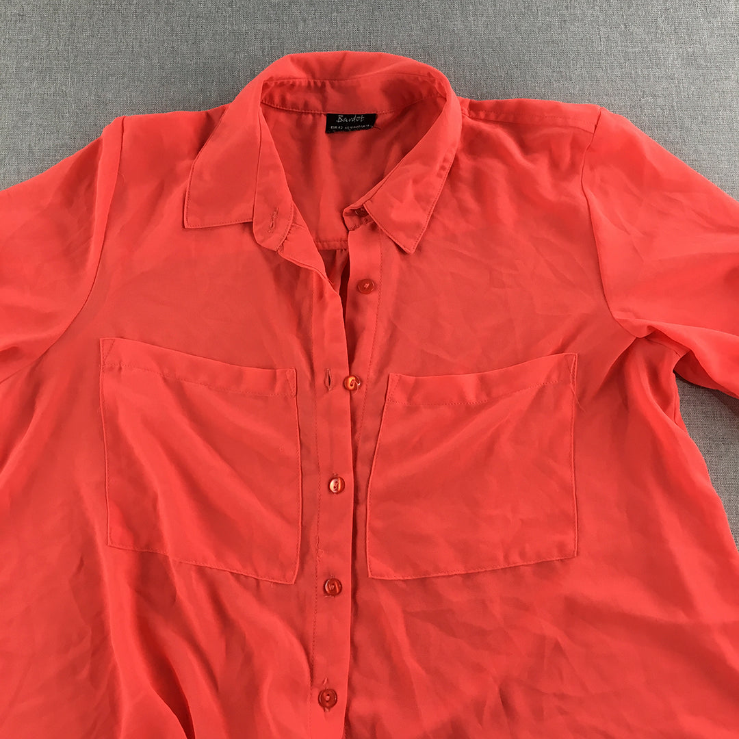 Bardot Womens Shirt Size 14 Red Button-Up 3/4 Length Sleeves