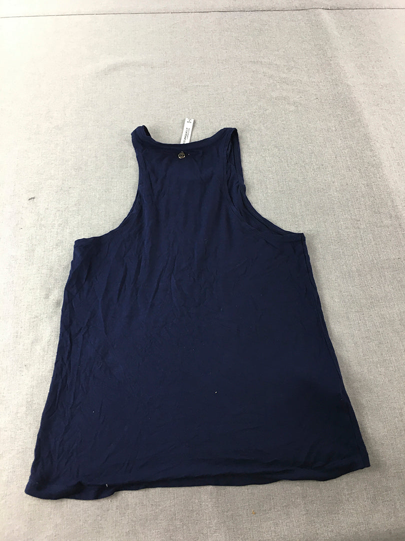 Lorna Jane Womens Tank Top Size S Navy Blue Sleeveless Logo Fit Chic Shirt