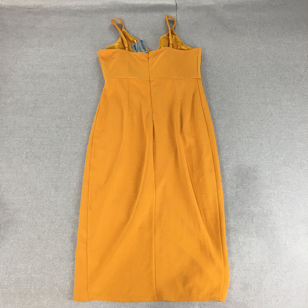 NEW Valleygirl Womens Dress Size M Yellow Midi Sleeveless Pencil Belted