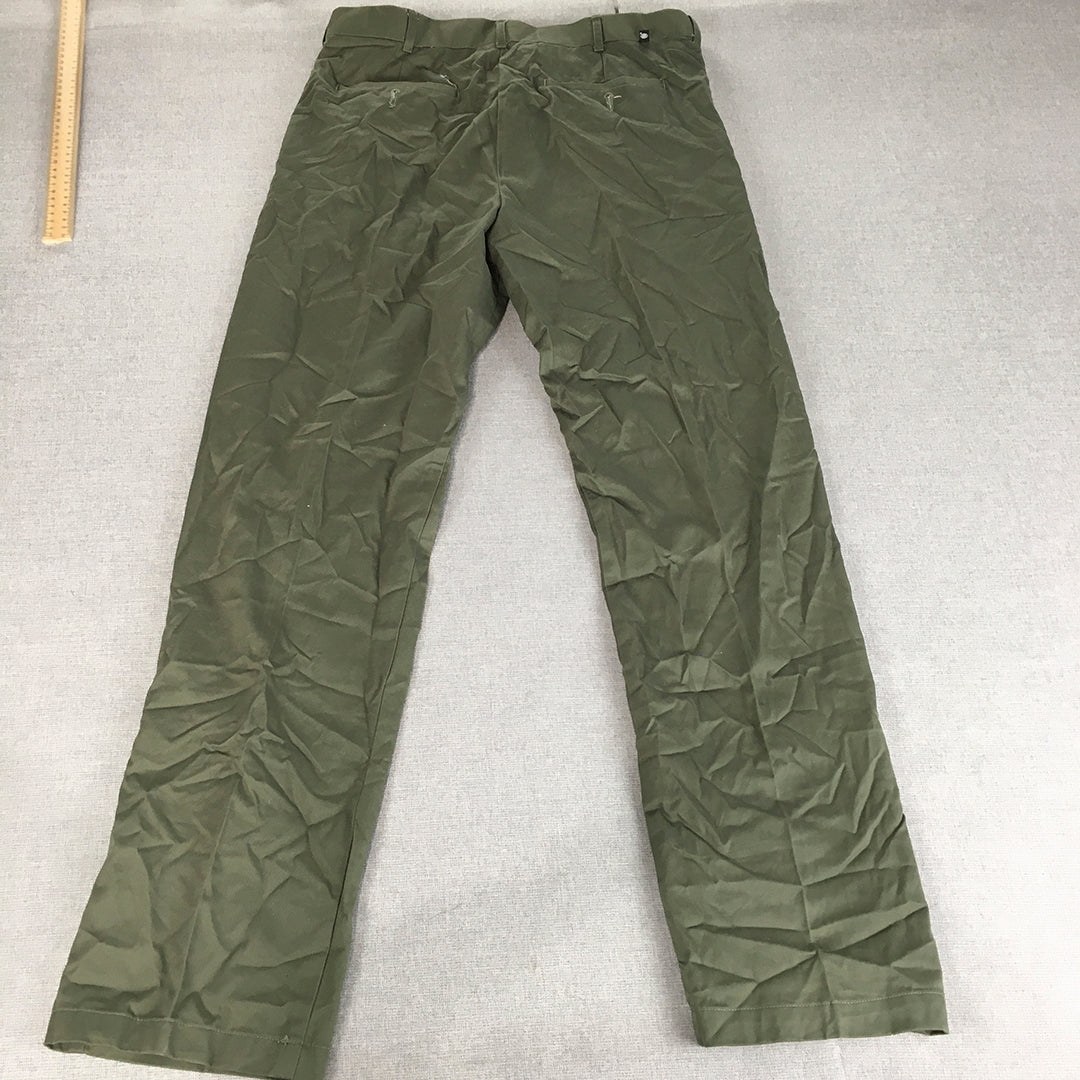 Savane Mens Chino Pants Size 32 (W32 x L28) Khaki Green Straight Leg Pockets