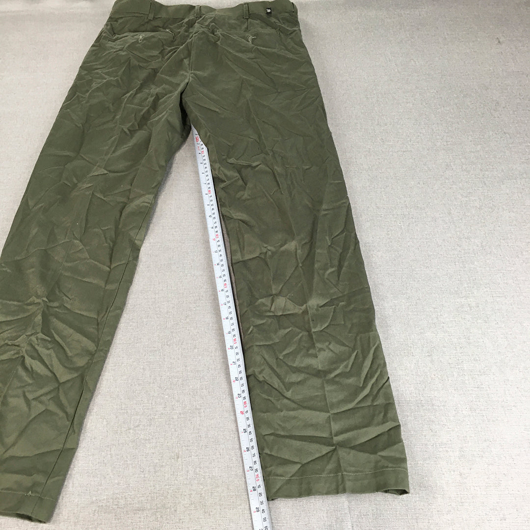 Savane Mens Chino Pants Size 32 (W32 x L28) Khaki Green Straight Leg Pockets