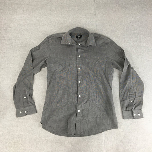 H&M Mens Shirt Size S Grey Slim Fit Easy Iron Long Sleeve Button-Up