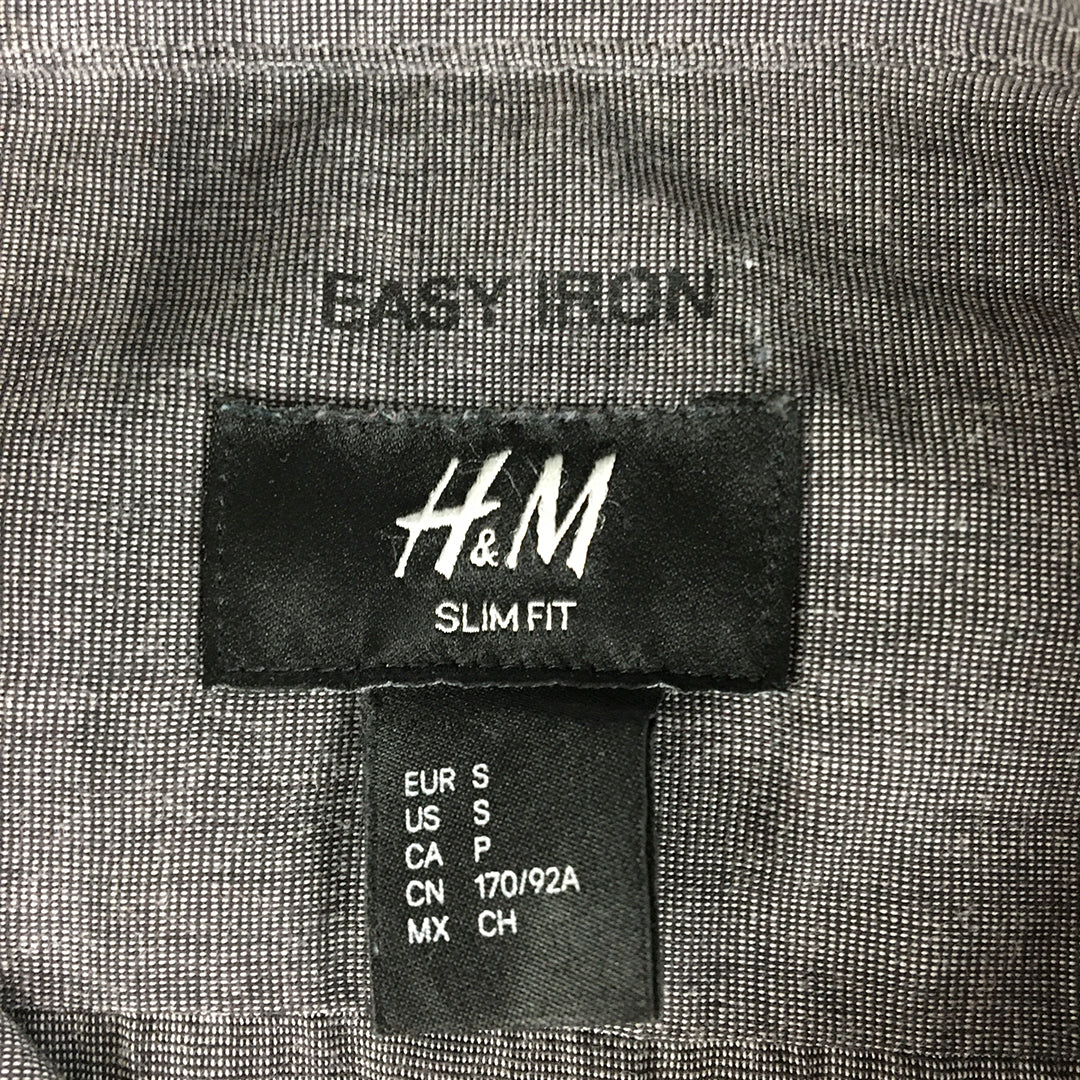 H&M Mens Shirt Size S Grey Slim Fit Easy Iron Long Sleeve Button-Up