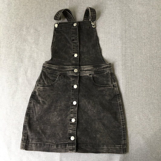 H&M Kids Girls Denim Overall Top Size 13 (Youth L) Black Button Up Sleeveless