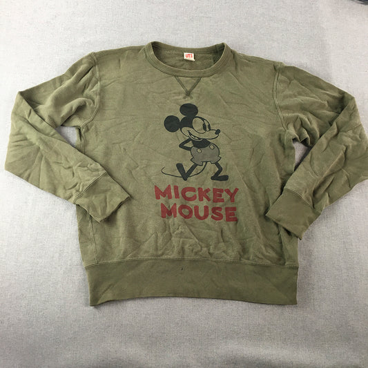 Uniqlo x Disney Womens Sweater Size M Khaki Green Mickey Mouse Jumper