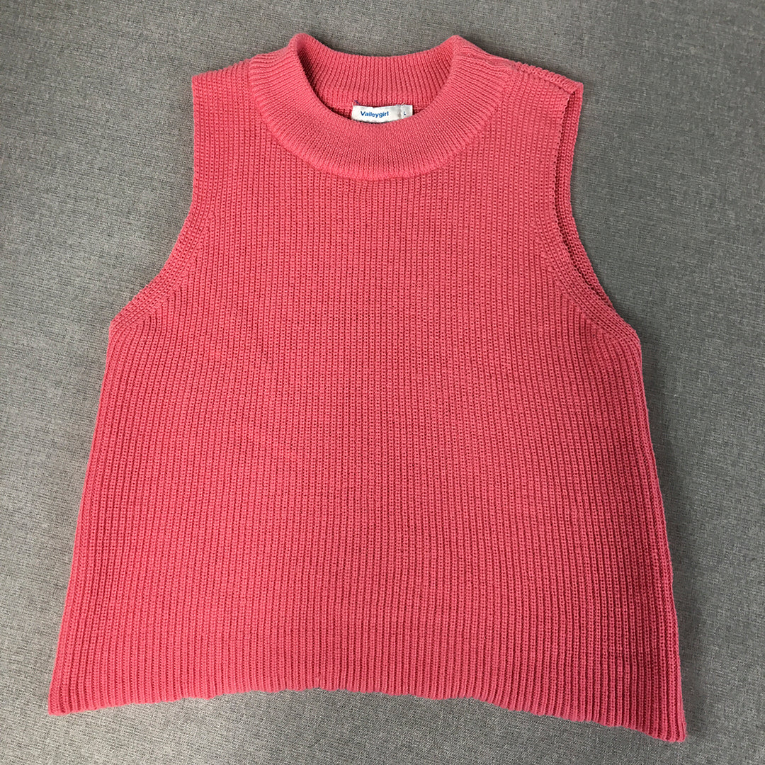 Valleygirl Womens Knit Tank Top Size L Pink Sleeveless Shirt Round Neck