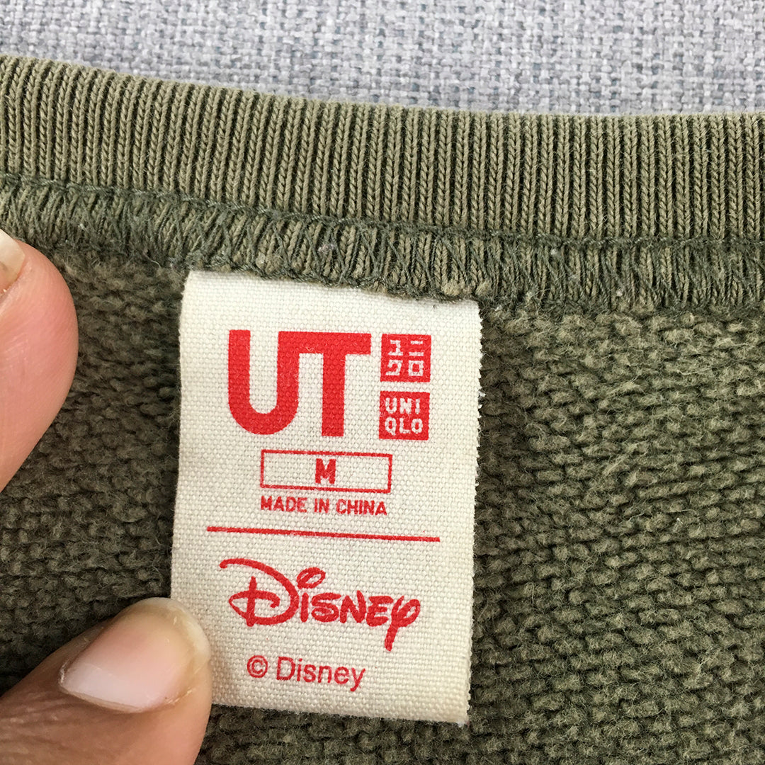 Uniqlo x Disney Womens Sweater Size M Khaki Green Mickey Mouse Jumper