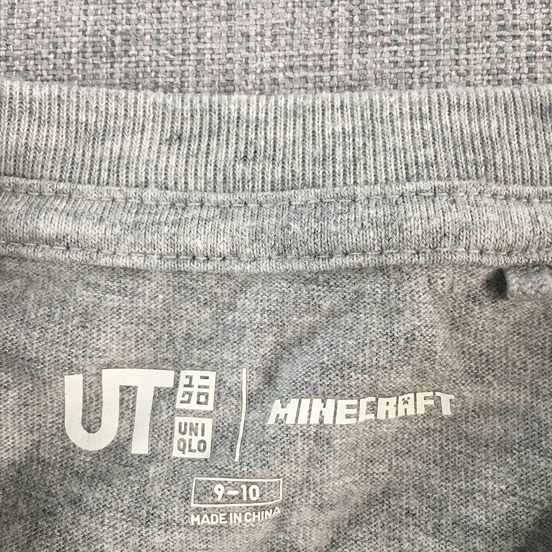 Minecraft x Uniqlo Kids Boys T-Shirt Size 9 - 10 Years Grey Short Sleeve