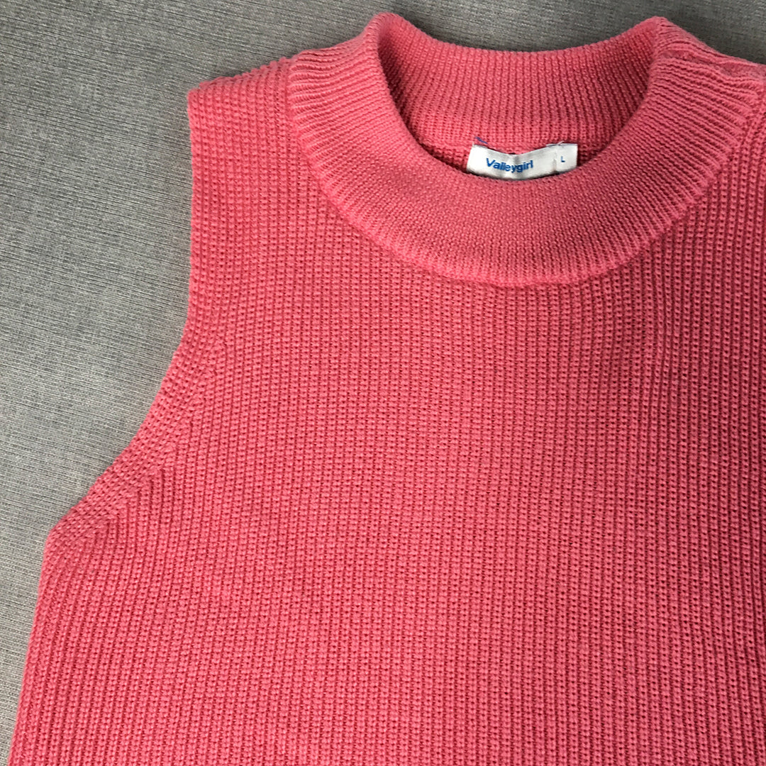 Valleygirl Womens Knit Tank Top Size L Pink Sleeveless Shirt Round Neck