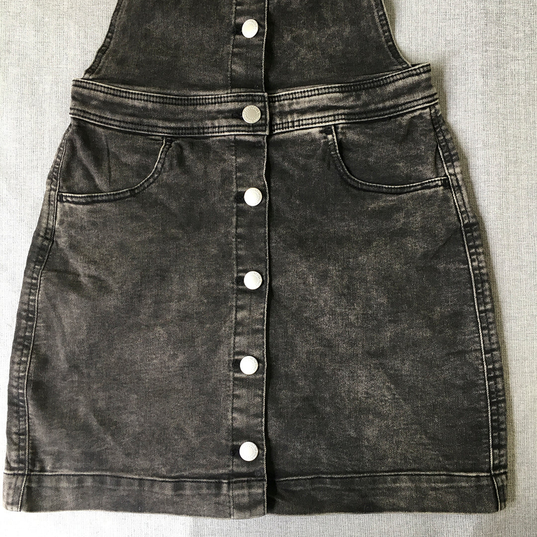 H&M Kids Girls Denim Overall Top Size 13 (Youth L) Black Button Up Sleeveless