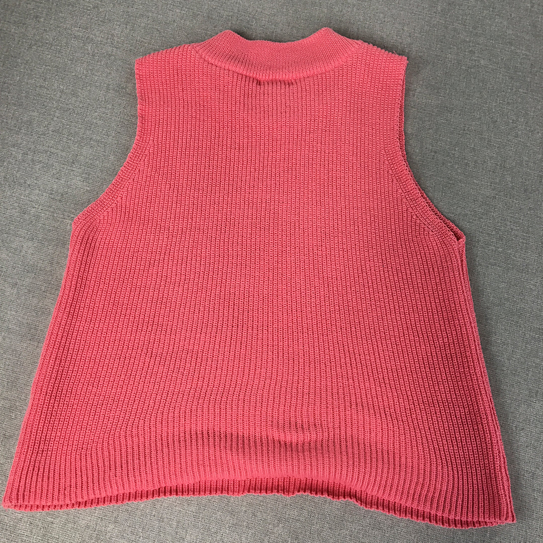 Valleygirl Womens Knit Tank Top Size L Pink Sleeveless Shirt Round Neck