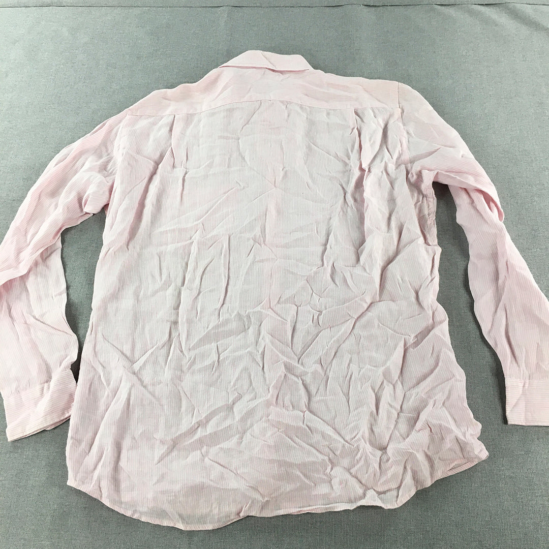 Uniqlo Mens 100% Flax Mens Shirt Size L Pink Long Sleeve Button-Up Pocket