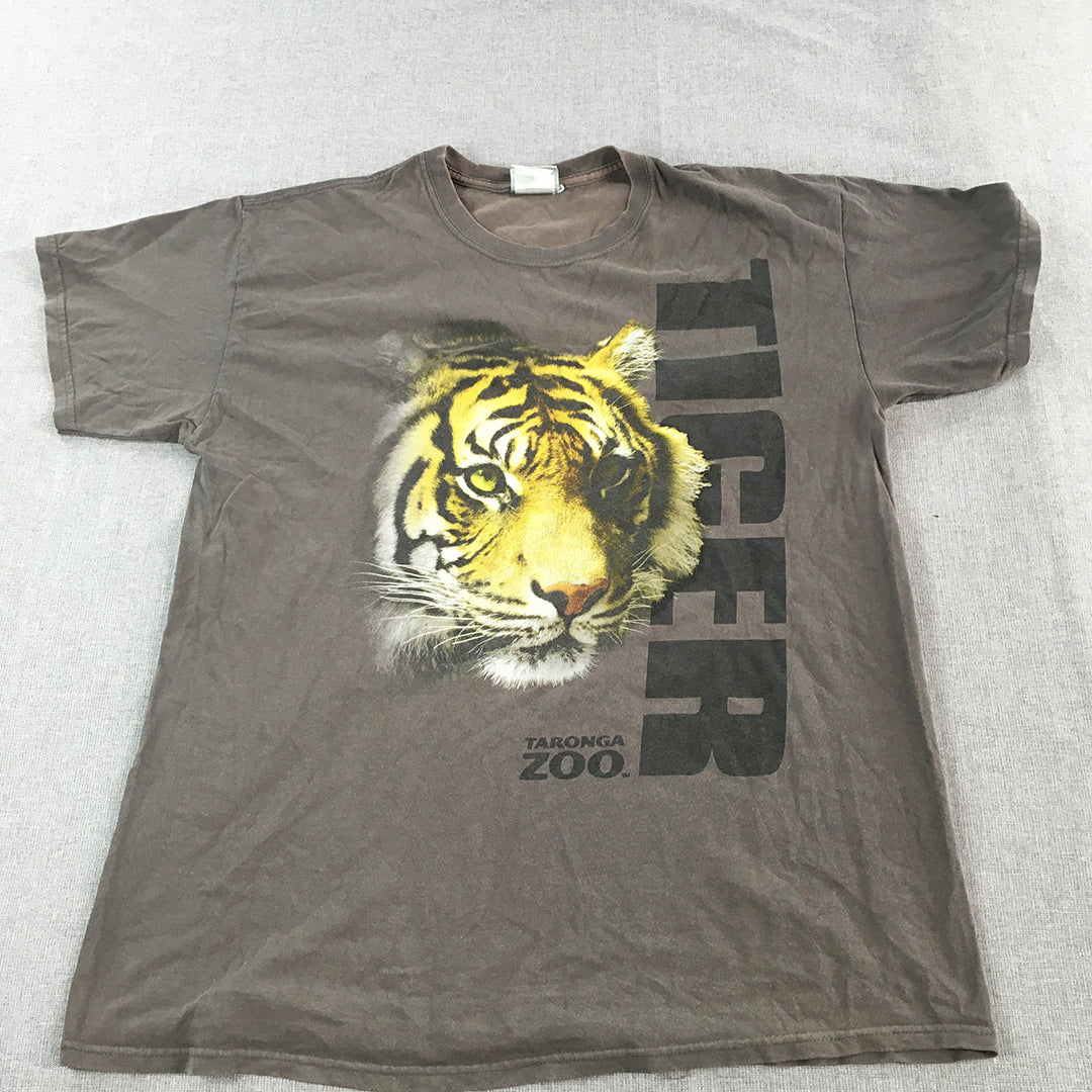 Taronga Zoo Tiger Mens T-Shirt Size L Brown Short Sleeve Animal Tee