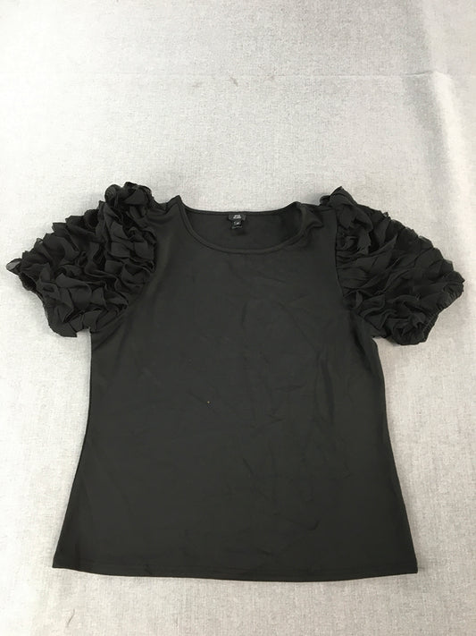 River Island Womens Top Size 12 Black Ruffled Sleeves Shirt Blouse