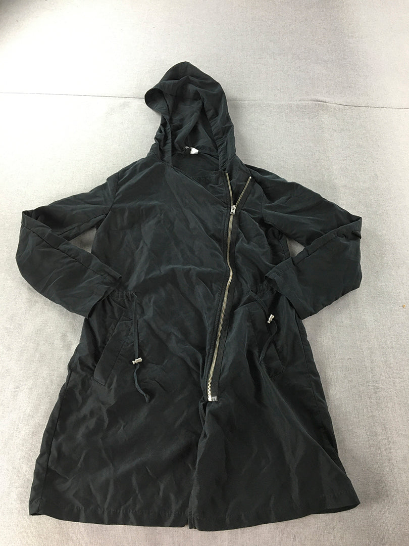 H&M Womens Jacket Size 4 Black Asymmetrical Zip-Up Hooded Windbreaker Coat