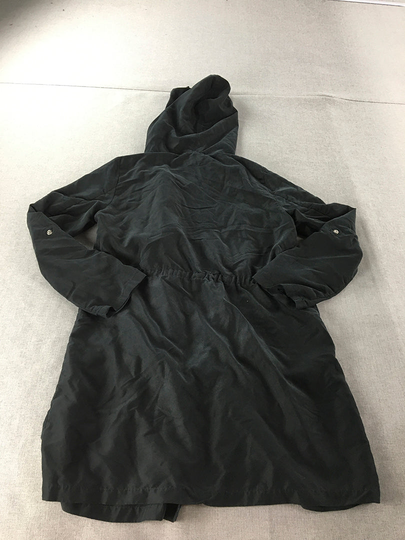 H&M Womens Jacket Size 4 Black Asymmetrical Zip-Up Hooded Windbreaker Coat