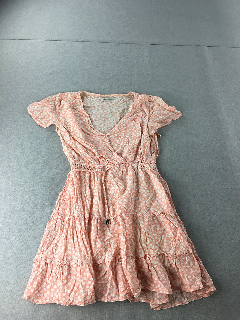 Grace & Co Womens Mini Dress Size 8 Pink Floral Short Sleeve Fit Flare