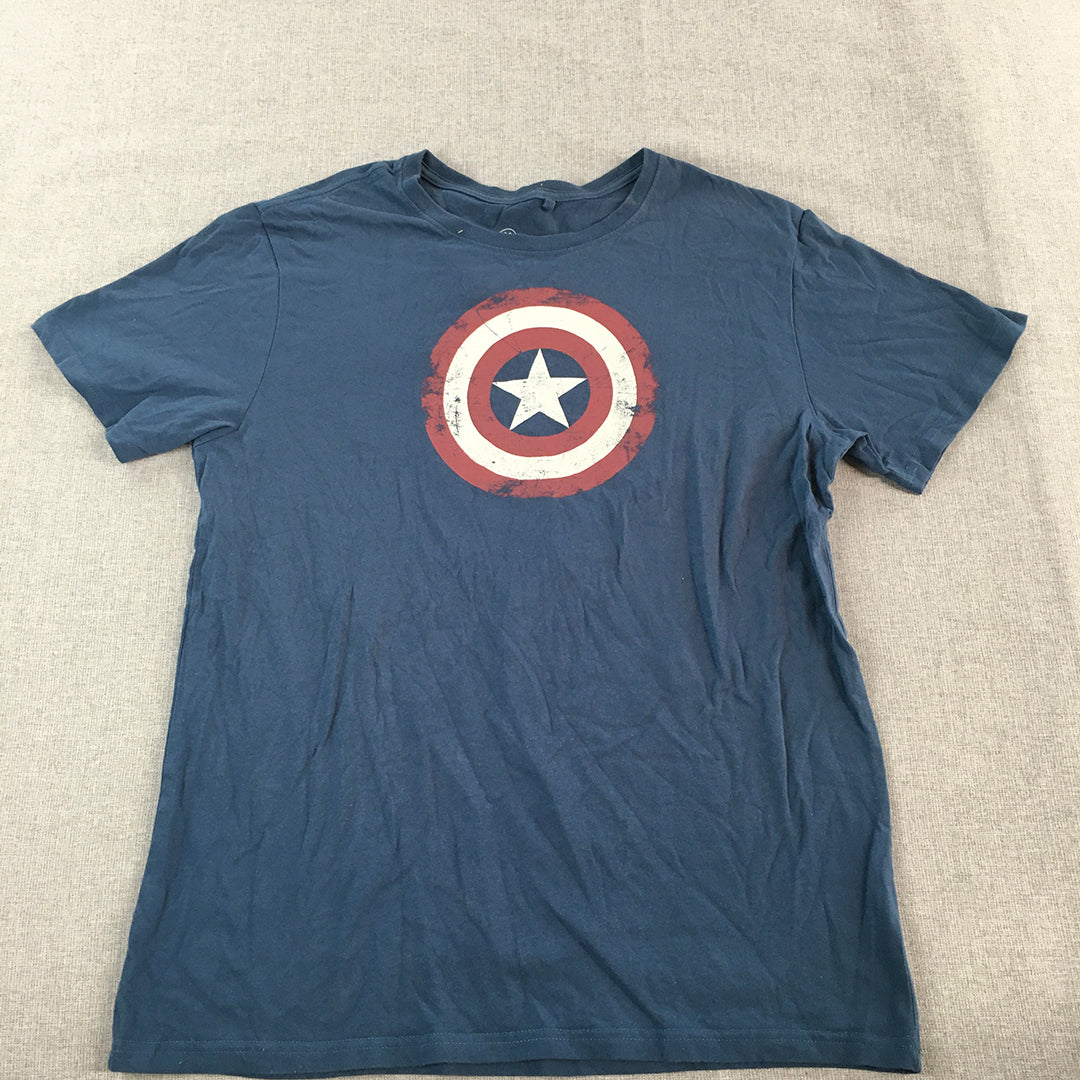 Marvel Captain America Mens T-Shirt Size M Blue Superhero Logo Short Sleeve Tee