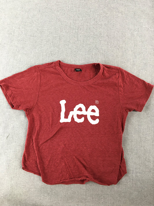 Lee Womens T-Shirt Size 8 Red Big Logo Short Sleeve Cropped Top