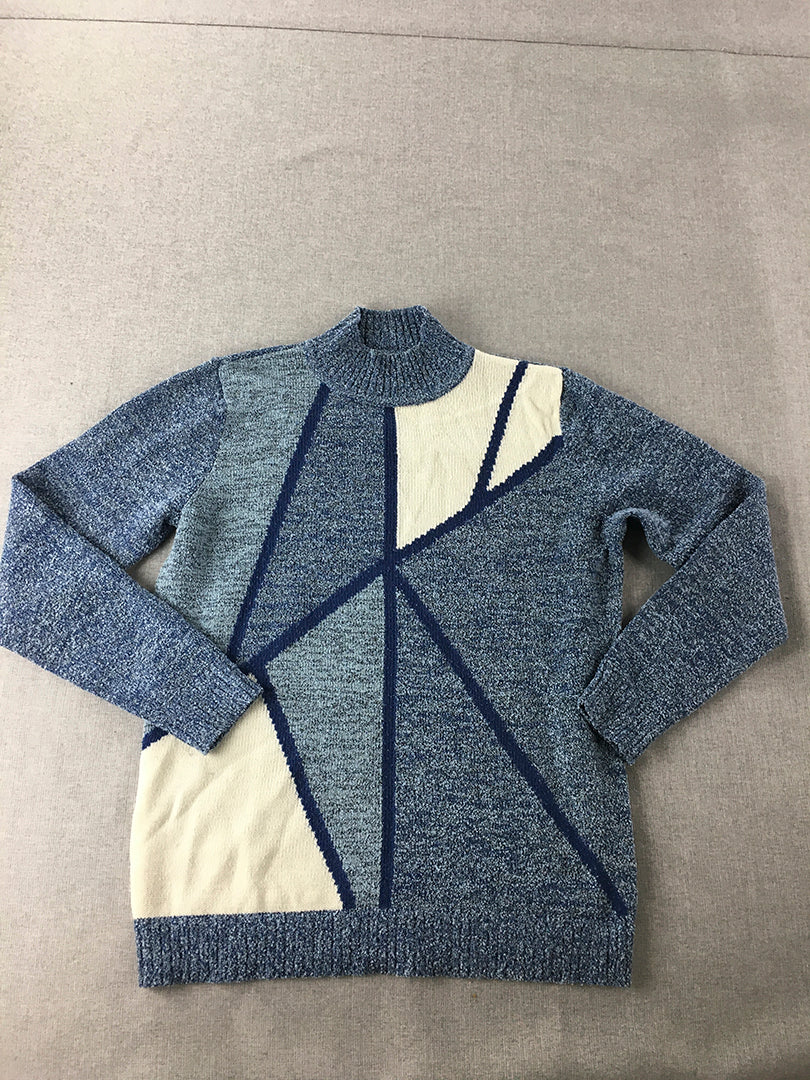 Vintage Established Womens Knit Sweater Size 10 Blue Geometric Jumper