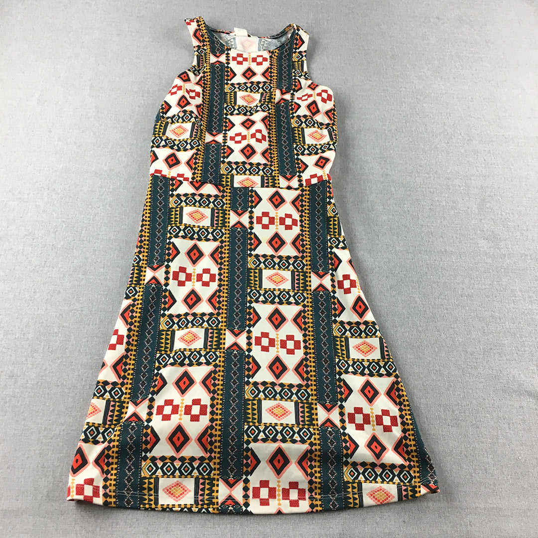 H&M Womens Mini Dress Size S White Blue Red Aztec Navajo Sleeveless