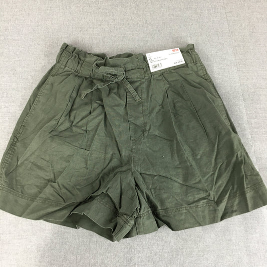 NEW Uniqlo Womens Linen Shorts Size XS Khaki Green Drawstring Pockets