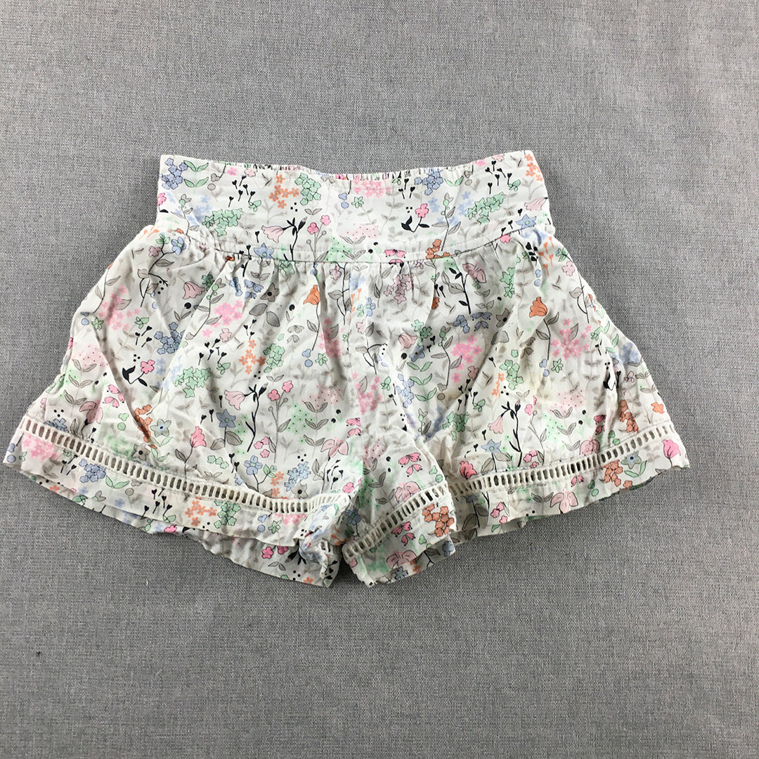 Country Road Kids Girls Shorts Size 4 White Floral Elastic Waist