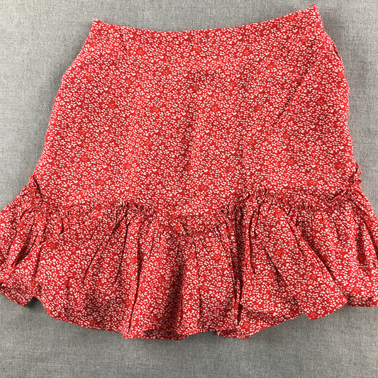 Yours Truly Womens Mini Skirt Size 8 Red Floral Frilled