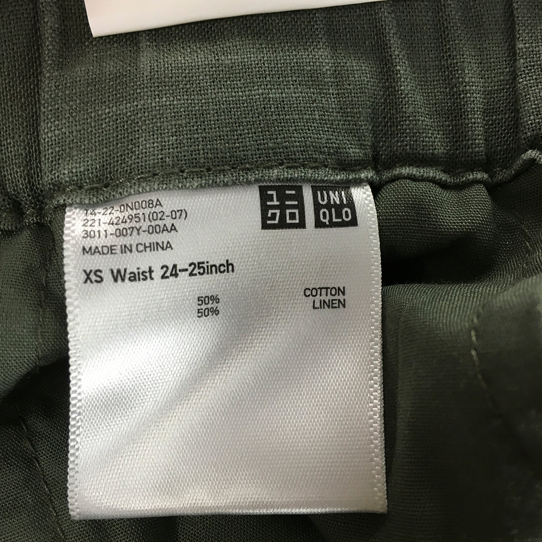 NEW Uniqlo Womens Linen Shorts Size XS Khaki Green Drawstring Pockets