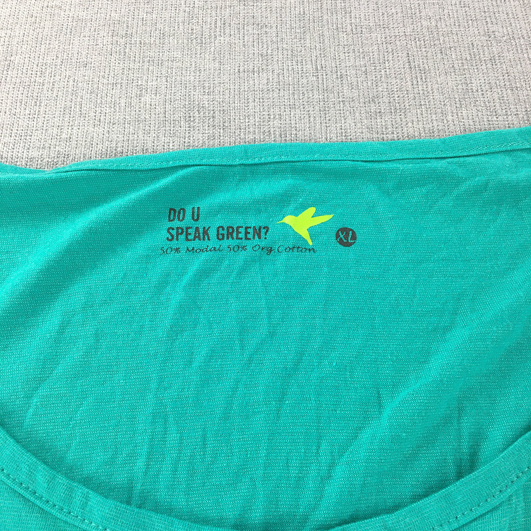 Do U Speak Green Womens Shirt Size XL Logo Short Sleeve Knit Top